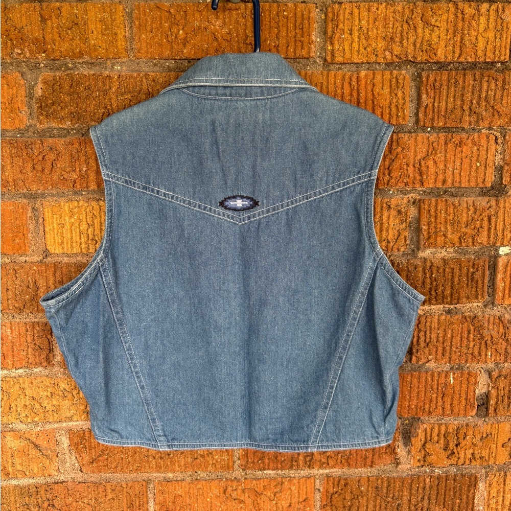 Vintage Wrangler Cropped Blue Denim Vest Aztec Print Women's Sz S Western Rare - Picture 7 of 7